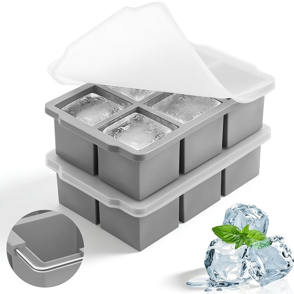 Lumikrypt 2 Pack Ice Cube Tray with Lid , Silicone Ice Tray Molds with Iron Base for Freezer,  BPA Free, Big Square Ice Cube for Whiskey, Cocktails, Juices