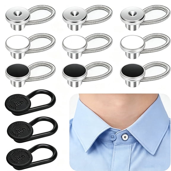 OFEFE 12 PCS Shirt Collar Button Extenders - Instant Tie Collar Expansion for Men's Dress Shirts, Comfortable Neck Button Extender Set in Multiple Colors (Black, White, Silver)