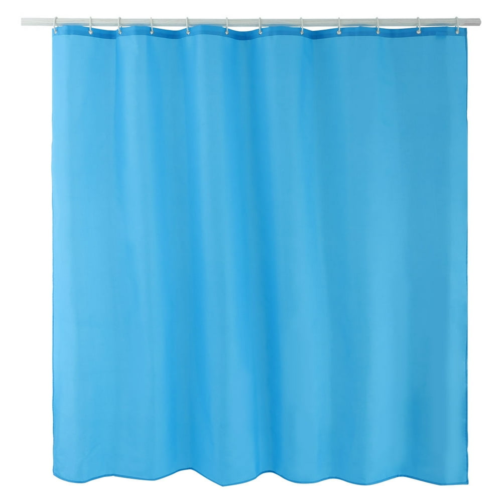 Solid Color Polyester Fabric Shower Curtain with Hooks Blue 72 x 72