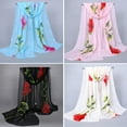 thumbnail image 3 of Leadrop Women Fashion Long Soft Wrap Shawl Rose Flower Printed Sheer Chiffon Scarf, 3 of 11