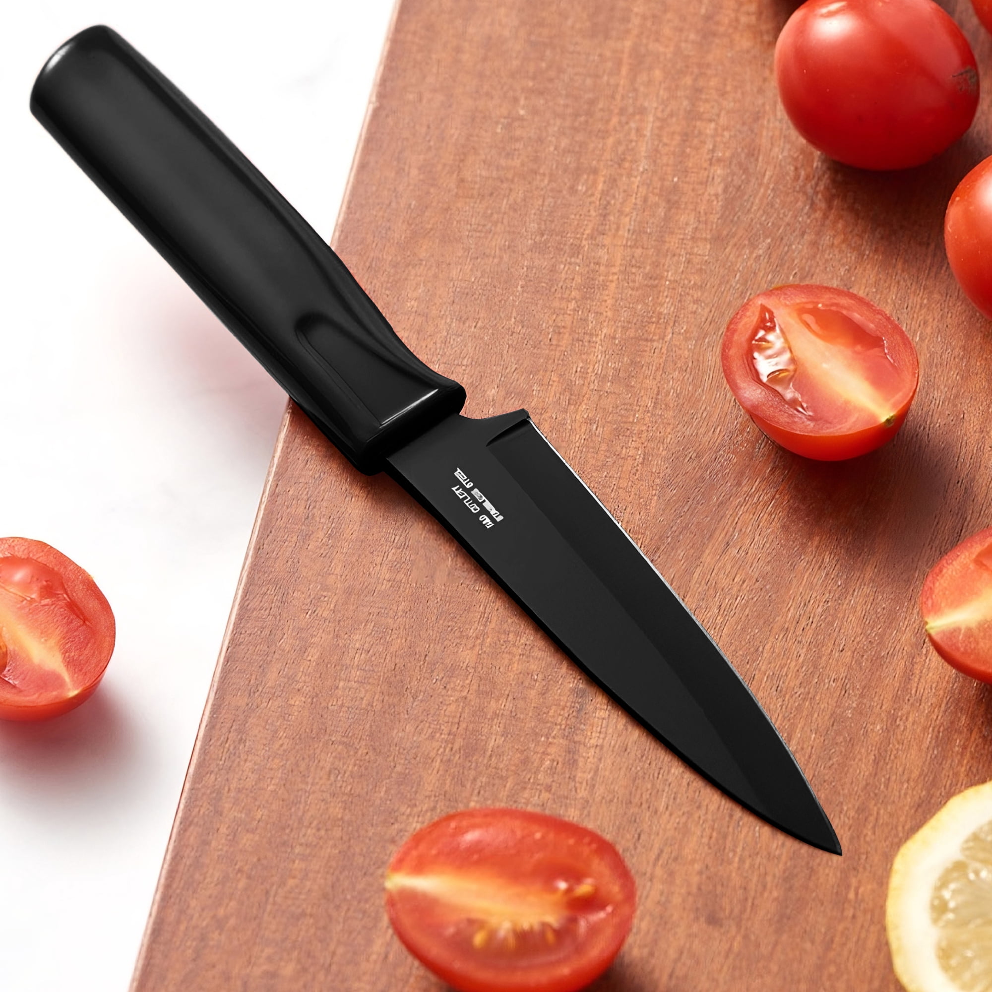 3 Pack Paring Knife with Safety Sheath, Fruit Knife with 4 inch Stainless Steel Blade, Nonstick Silicone Coated Knife for Kitchen, Fruits, and Vegetables (Black & Gray & Yellow)