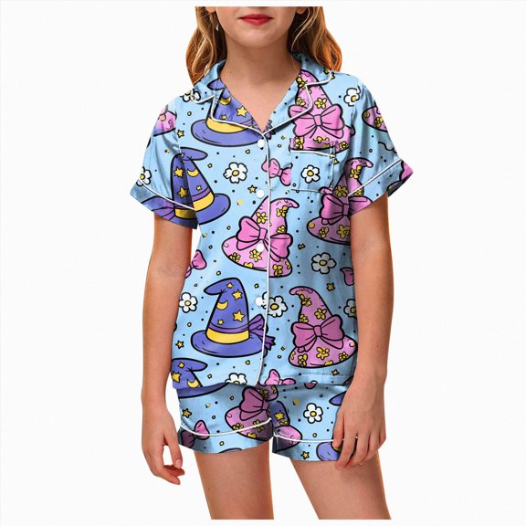 Leey-World Halloween Pjs Toddler Girls Pajamas Set Soft Short Sleeve Sleepwear Button-Down Pjs Set Girls Pajamas Nightwear Loungewear Pjs for Girls 2T 3T 4T 5T 6T 7T 8T
