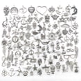 thumbnail image 1 of Colgantes, 100 piezas de abalorios de plata antigua mixta, colgantes para hacer joyas, collares, pulseras, decoración (M97), 1 of 5