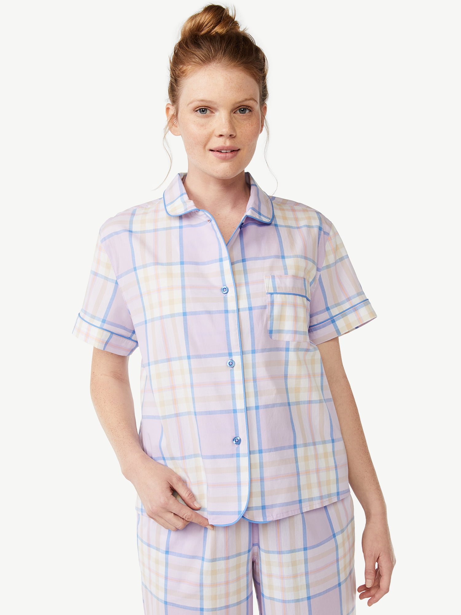 Joyspun Women's Woven Notch Collar Pajama Shirt - Walmart.com