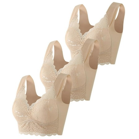 Gvdentm Women s Lace Bra 3PC Underwire Balconette Unlined Plus Size Beige 2XL