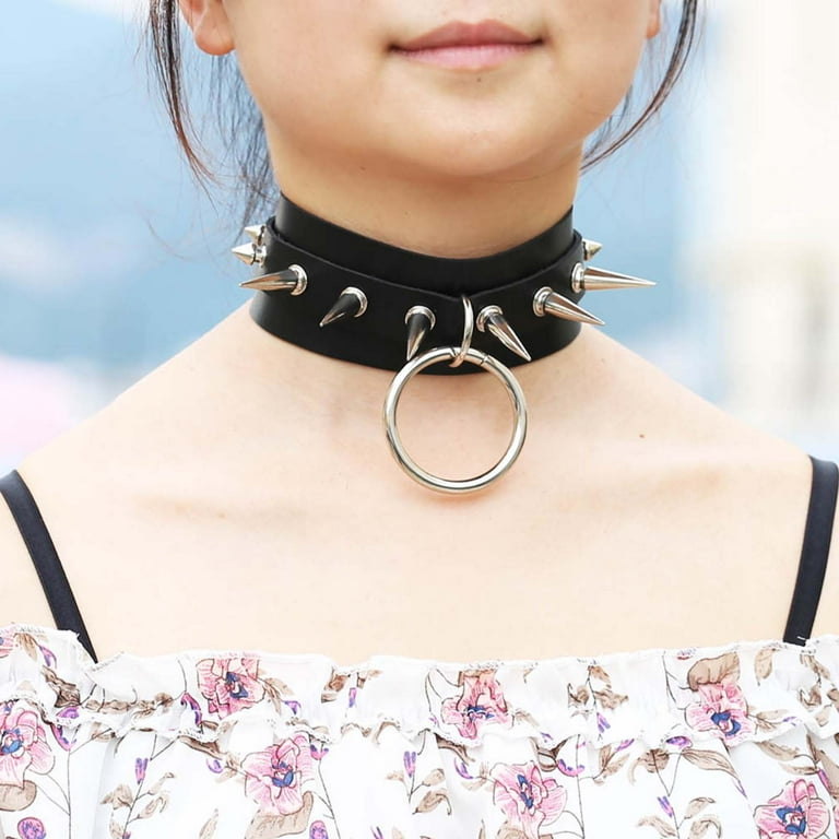 Kripyery Spike Collar Adjustable Comfortable to Wear Faux Leather Punk Rock  Style Neck Strap for Party 