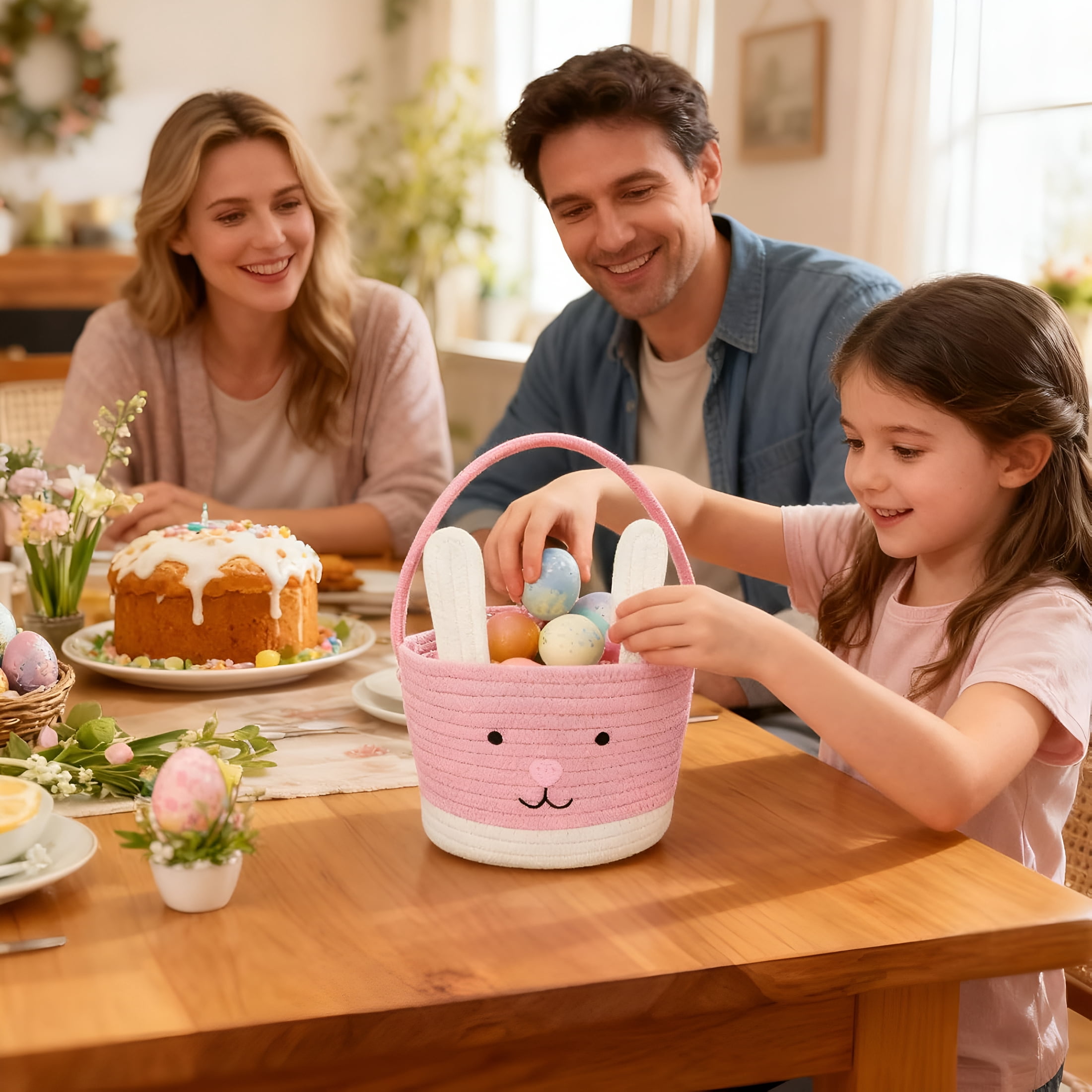 GASTROPOD 2026 New Easter Basket,Easter Bunny Baskets with Handle,Baby Gift Baskets,Egg Buckets Gifts Tote Bags Egg Hunt Basket for Kids,Boys,Girls,Toddler,Babies,Infant (Pink+White)