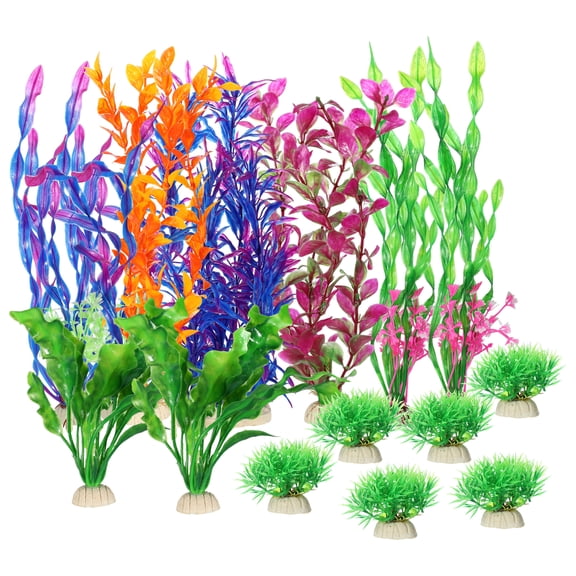 Unique Bargains Plastic Aquarium Plants Colorful Fish Tank Plant Decorations Set for Aquarium Decorations 15pcs