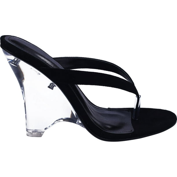 clear wedge heels black
