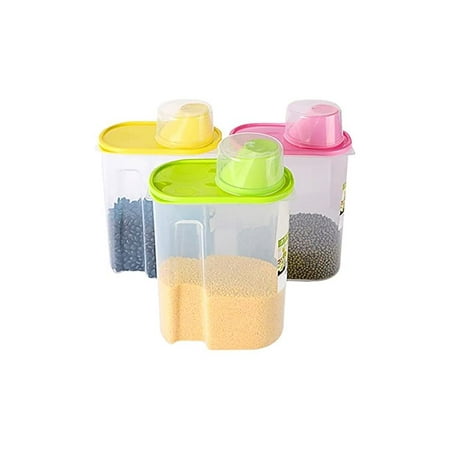 Large BPA -Free Plastic Food Saver, Kitchen Food Cereal Storage Containers with Graduated Cap, Set of 3, Pink, Green, and