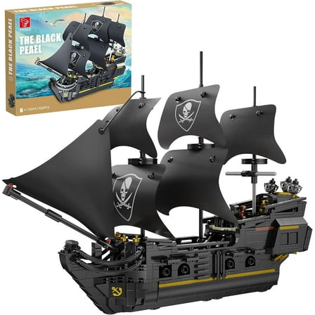 Pirates Ship Building Blocks Toy Sets, MOC Black Pearl Sailboat Toy Model Compatible with Lego,Excellent Gift and Collection for Adults and Kids who Like Pirate Ship