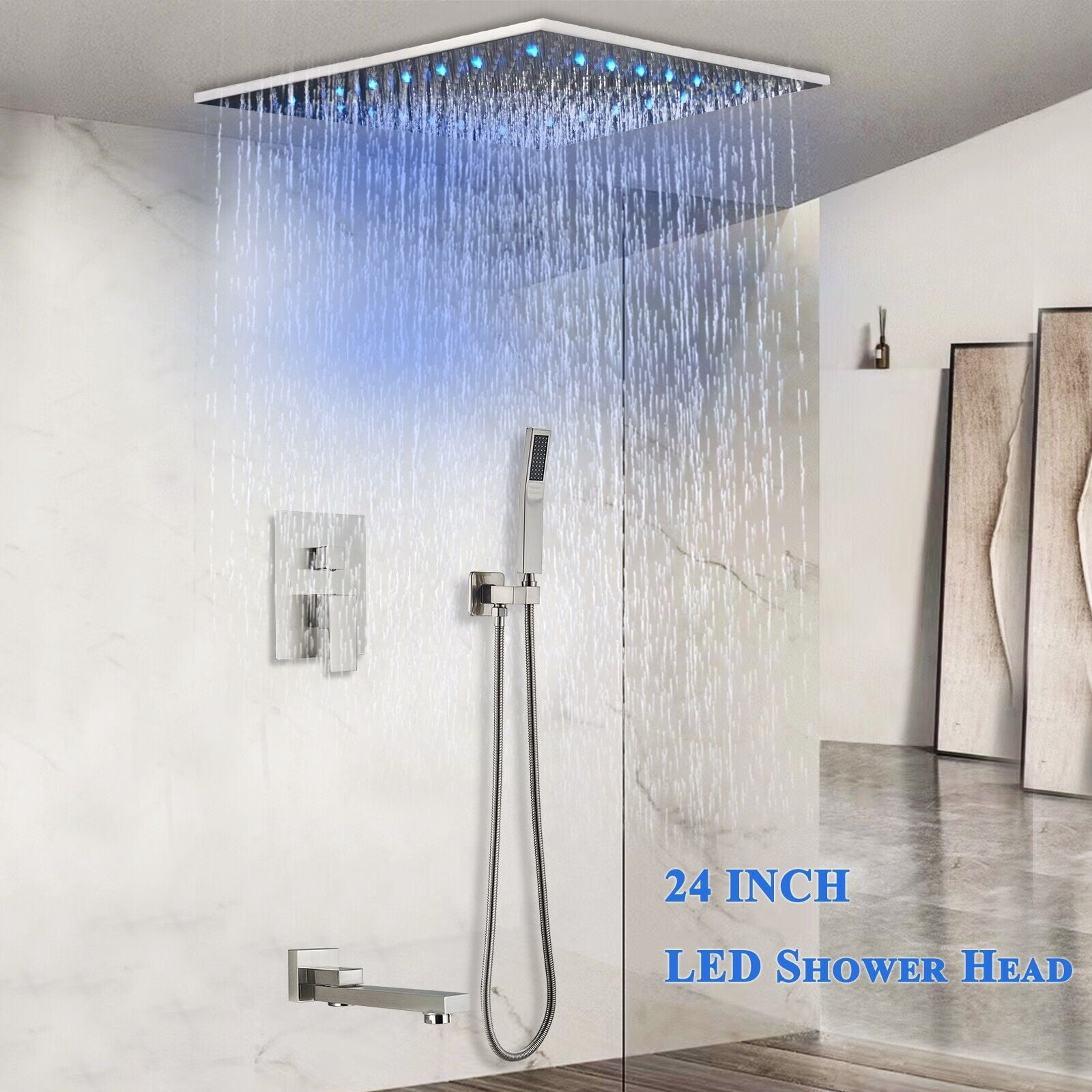 Zovajonia Brushed Nickel Shower Faucet System Set LED 24