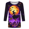 thumbnail image 4 of Zorckvet Women's Witch Print T-Shirt with Crew Neck and 3/4 Sleeve, 4 of 5