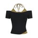 thumbnail image 1 of Camiseta 2 en 1 con hombros descubiertos y camiseta sin mangas para mujer, informal de verano, 1 of 3