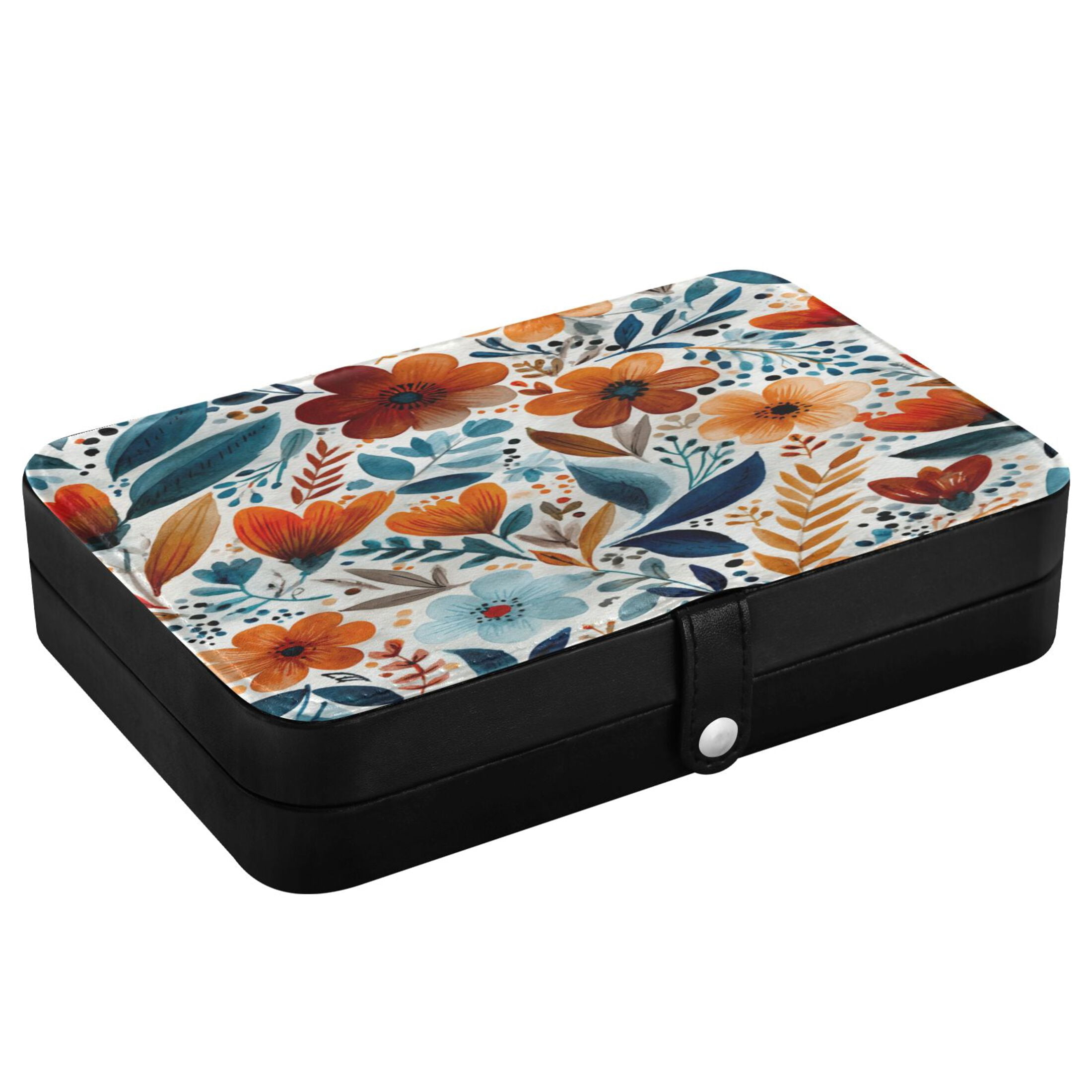 Leather Jewelry Box Rectangular 8.27x5.5x1.78In Travel Jewelry Storage Earrings Necklace Bracelet Watch Brooch Storage Watercolor Beautiful Flowers