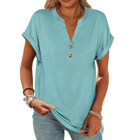 Easter Tshirt  Casual Comfort Colors V Neck Short Sleeve Button Down Shirt T Top Spring Tops For Women 2025 Gym Tops Oversized Tshirts Tops Crochet Crop Tank Tops Tank Tops (L  Mint Green) ZMTing