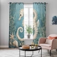 thumbnail image 5 of Coastal Seahorse Blue Green Kitchen Curtains 84 Inch Length, Summer Ocean Starfish Coral Grommet Top Bedroom Living Room Curtains, Light Filtering Cafe Curtain Drapes 2 Panels Set 84''x84'', 5 of 9
