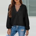 thumbnail image 3 of Long Sleeve Shirts for Women Waffle V Neck Trendy Oversized Loose Pullover Fall Casual Tunic Tops Black S, 3 of 6