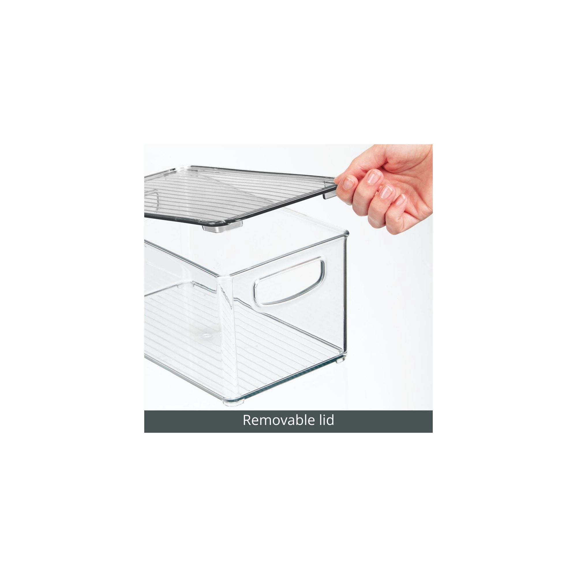 mDesign Plastic Deep Kitchen Storage Bin Box, Lid/Handles, 6 Pack, Clear/Gray
