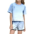 thumbnail image 2 of Weryoung Girls Print Short Sleeve Top And Shorts Sets Round Neck Pocket Casual Outfits For Teens And Juniors Lightweight And Comfortable Kids Funny Summer Outfits,Light Blue,11-12 Years, 2 of 5