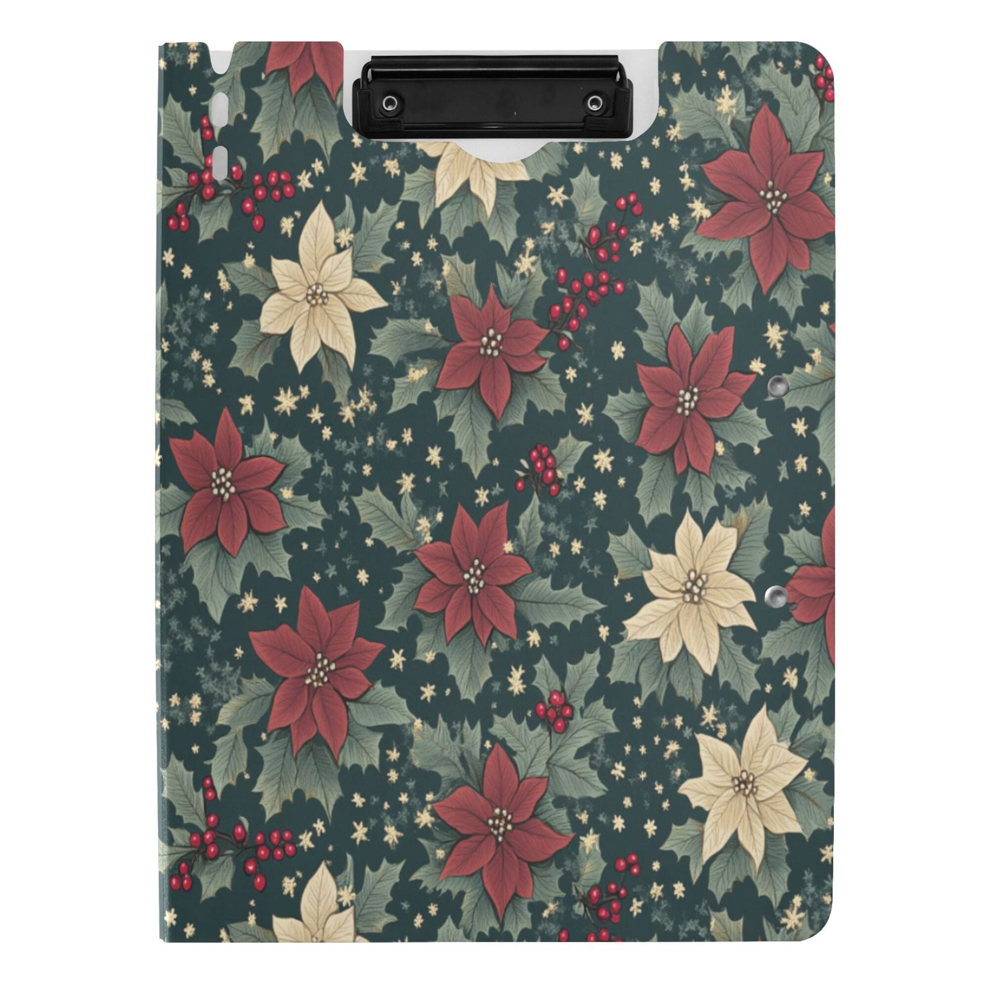 FORMRS A4 Clipboard Folder with Pen Holder Horizontal Foldable School Office Binder, Christmas Holly Leaves