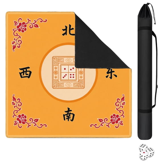Orange Chinese Mahjong Motif Mahjong Mat 31.5x31.5 Inch | Non-Slip And Noise Reduction Mah Jong Table Mat Cover with Carrying Bag For Mahjong Lovers, Poker, Board Games And Dominoes