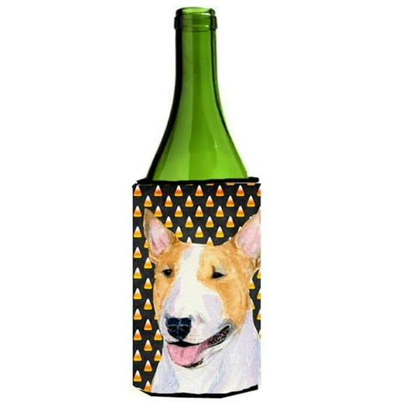 Bull Terrier Candy Corn Halloween Portrait Wine bottle sleeve Hugger - 24 Oz.