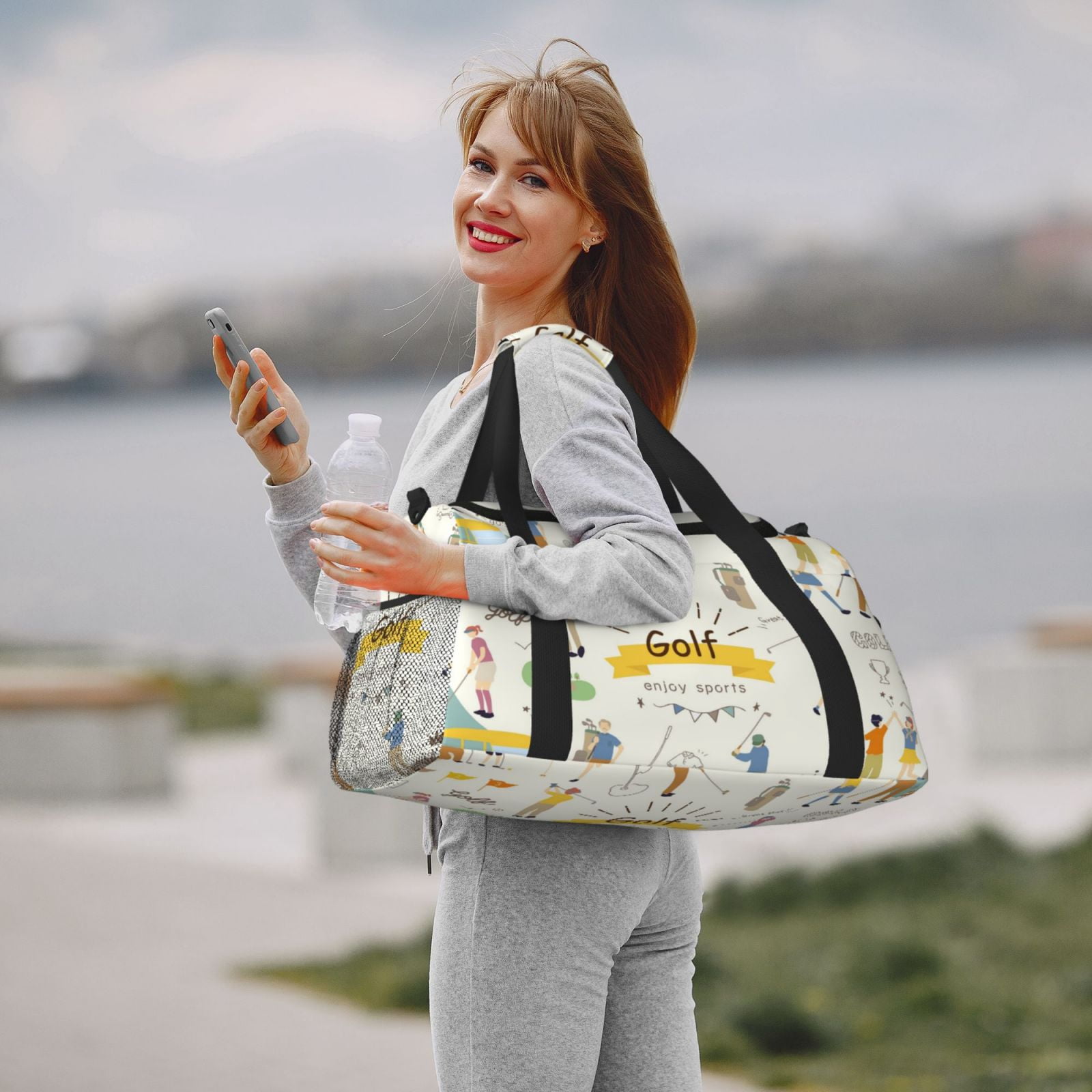 Defioc Golf Icons And Golfer Print Hand Travel Bag - Foldable Travel Duffel Bags for Men Women -Sport Gym Bag - Overnight Travel Duffel Bag - Adjustable Shoulder Strap