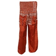 Mogul Women's Yoga Ethnic Pants Red Floral Print Comfy Harem Pants