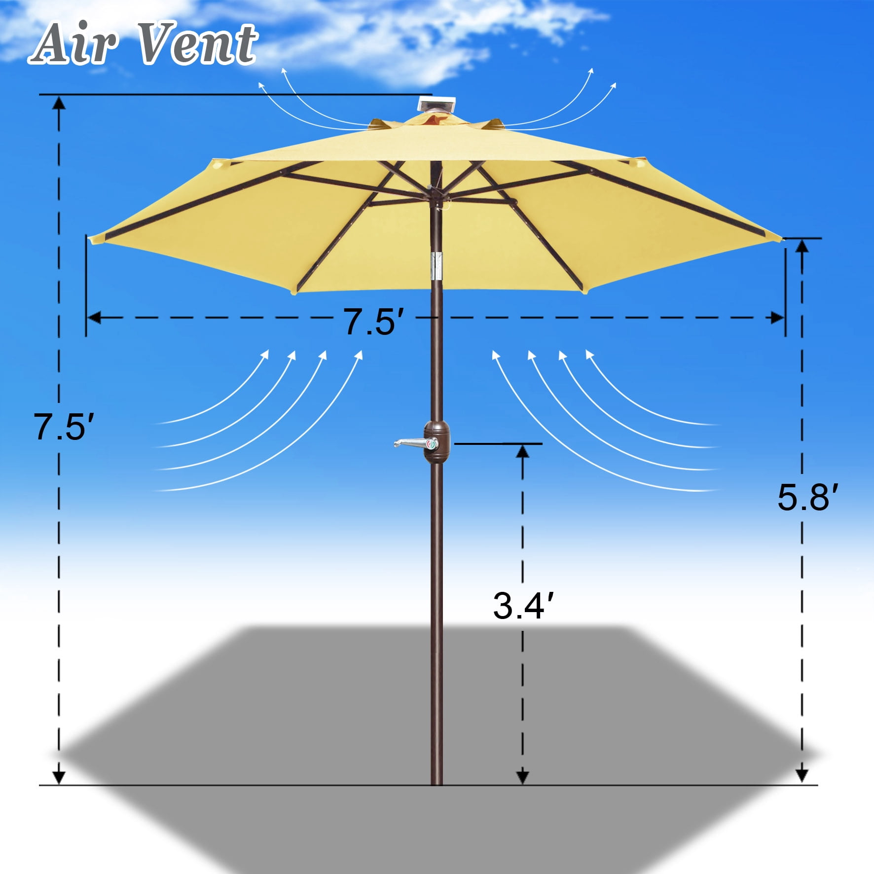 Strong Camel 7.5ft Patio Umbrella LED Lighted Tilt Aluminum Garden Market Balcony Outdoor Sunshade
