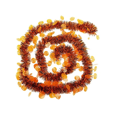 BNNG Halloween Garland Decor, Glitter Tinsel Pumpkin Garland Decorations for Tree Car Golf Cart Parade Float Bike Indoor Outdoor Holiday Home Burnt Orange Black Purple