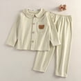 thumbnail image 2 of larppty Kids Baby Girls Boys Plaid Pajamas Set Long Sleeve Button Down Shirts Tops and Pants Gingham Pj Lounge Sets(2-3 Years,Beige), 2 of 4