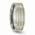 thumbnail image 4 of Titanium Grooved Yellow IP-plated 6mm Brushed & Polished Band Size: 13; for Adults and Teens; for Women and Men, 4 of 6