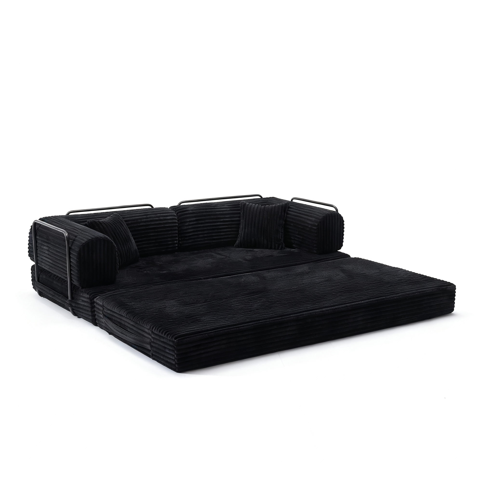 Convertible Sofa Bed, Floor Sofa with Pillow Back Support and Corduroy Fabric, No Assembly Required Design for Living Room, Black