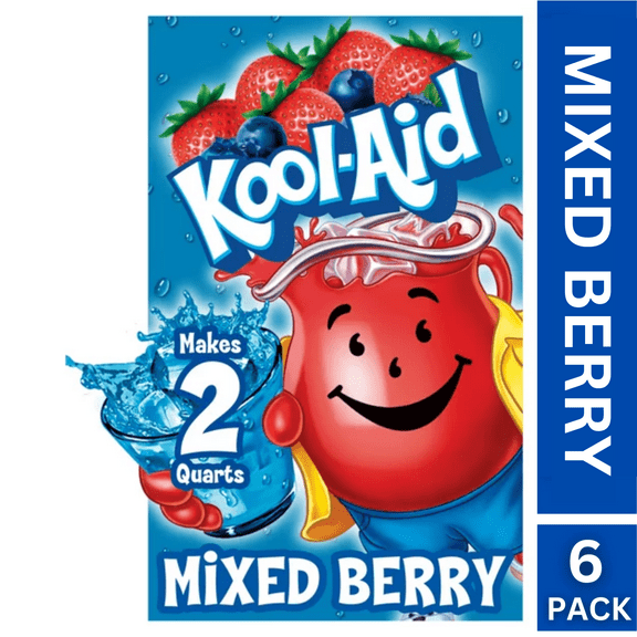 6 Pack Delicious Mixed Berry Kool-Aid Unsweetened Artificially Flavored