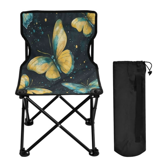 WOBOGO A Pattern Of Yellow Butterflies with Teal Wings Camping Chair Convenient Four Corner Backrest Folding Stool Can Hold Up to 220lbs