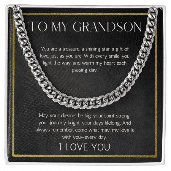 Grandson Gift from Grandparent Necklace Cuban Chain Jewelry for Grandson From Grandma Grandpa Birthday Graduation Christmas Gift