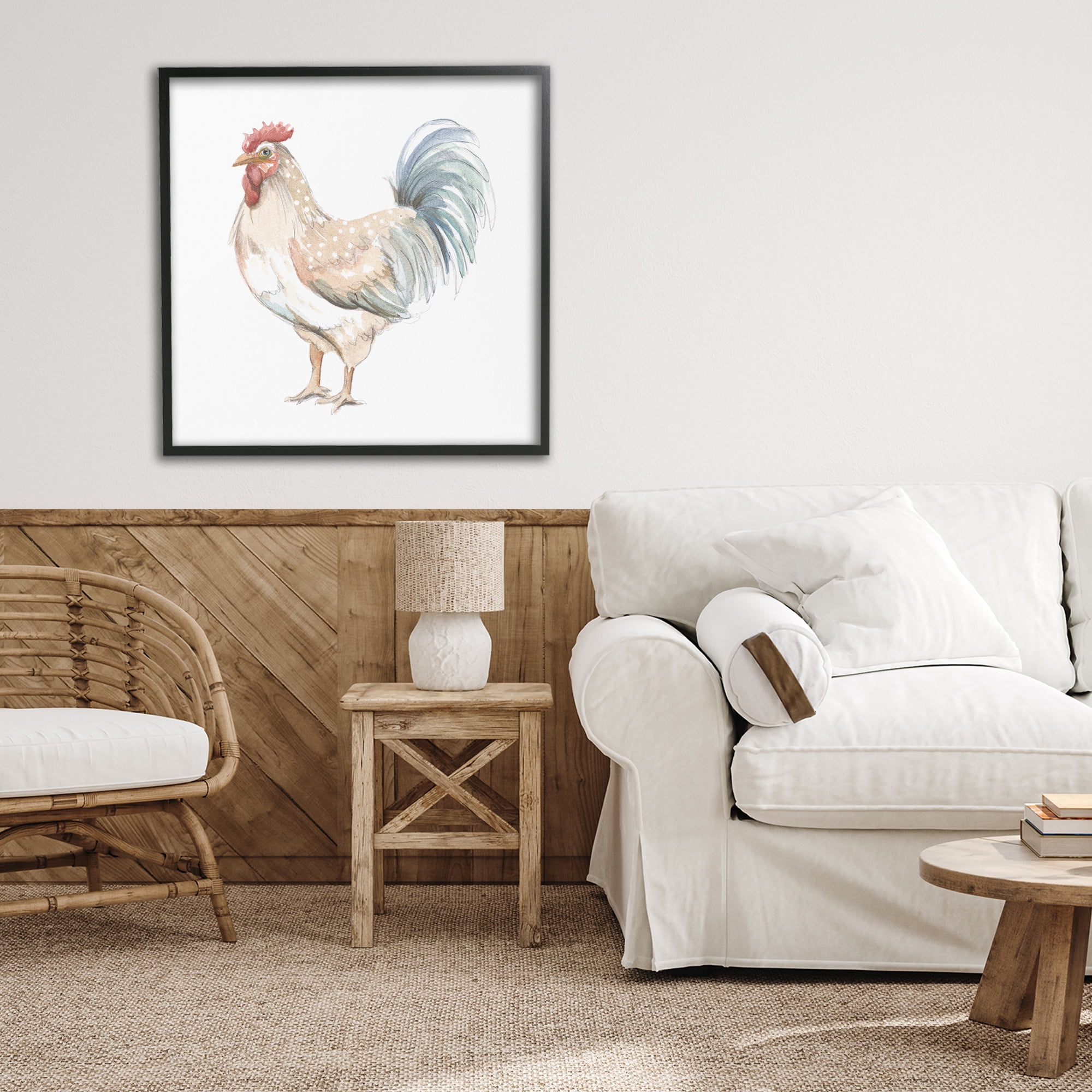 Stupell Industries Watercolor Rooster Sketch Black Framed Giclee Art, design by Patricia Pinto