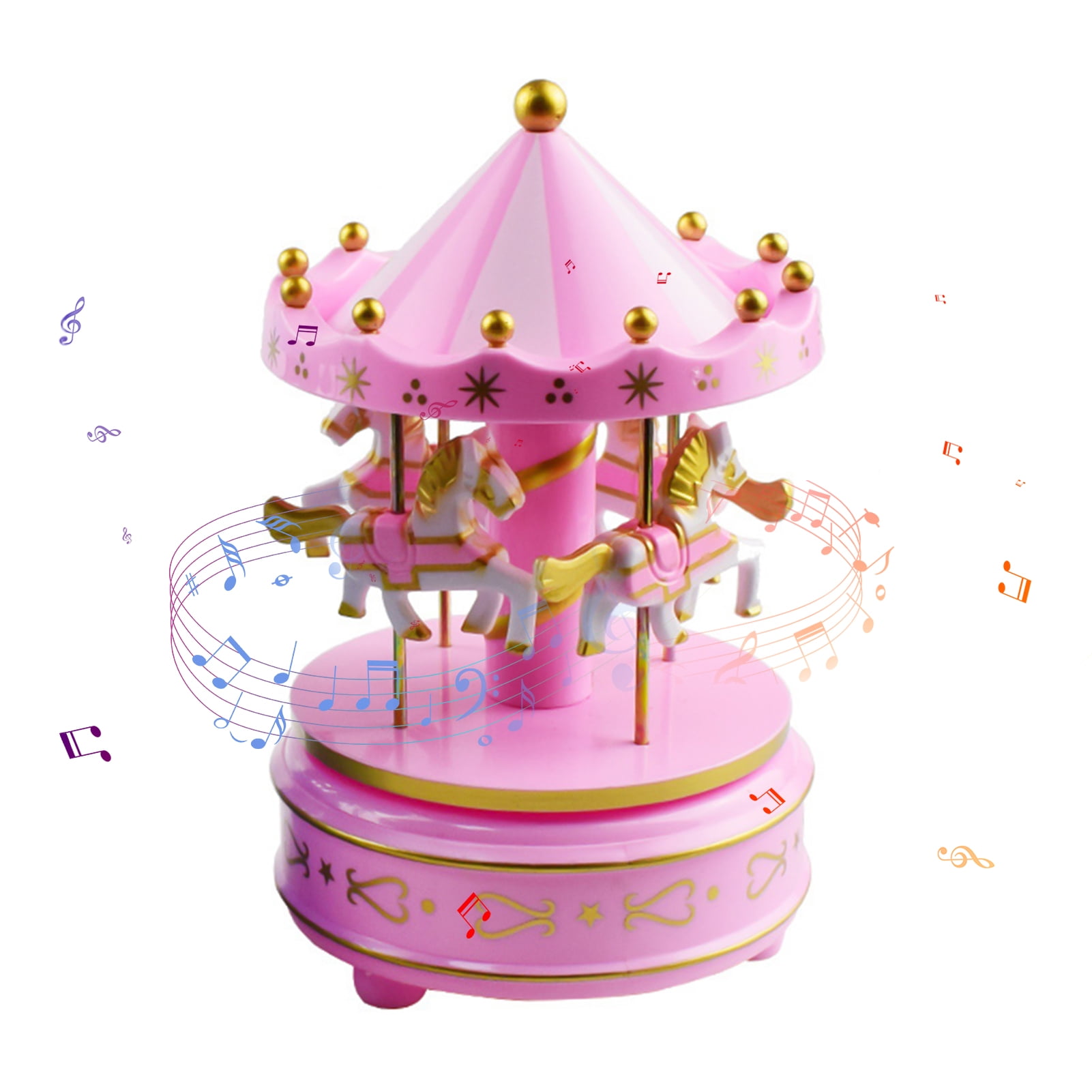 Prezents.com Christmas Themed Musical Carousel Rotating With 3 Beautiful Horses 
