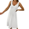 thumbnail image 2 of FAIWAD Robes d'Été Sans Manches pour Femmes Taille Haute Col en V Décontractées Fluides Robe de Plage Grande Taille à Volants Plissés, 2 of 6