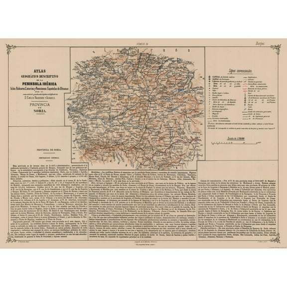Historic Map - Soria Spain - Valverde 1880 - 31.37 x 23 - Vintage Wall Art
