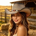 thumbnail image 2 of jiaxiM Straw Cowboy Hats for Women and Men Wide Brim Woven Cowboy Hat Western Cowgirl Hats Women for Country Concert Outfits, 2 of 5