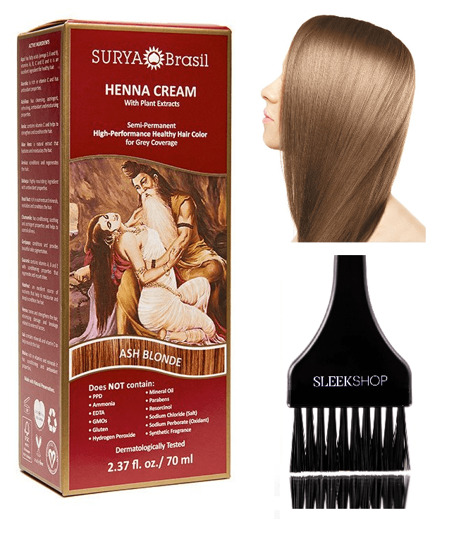 Surya Brasil All Natural HENNA Hair Color CREAM Plant Extracts,  Semi-Permanent for Grey Coverage (with Brush) Brazil (ASH BLONDE) -  