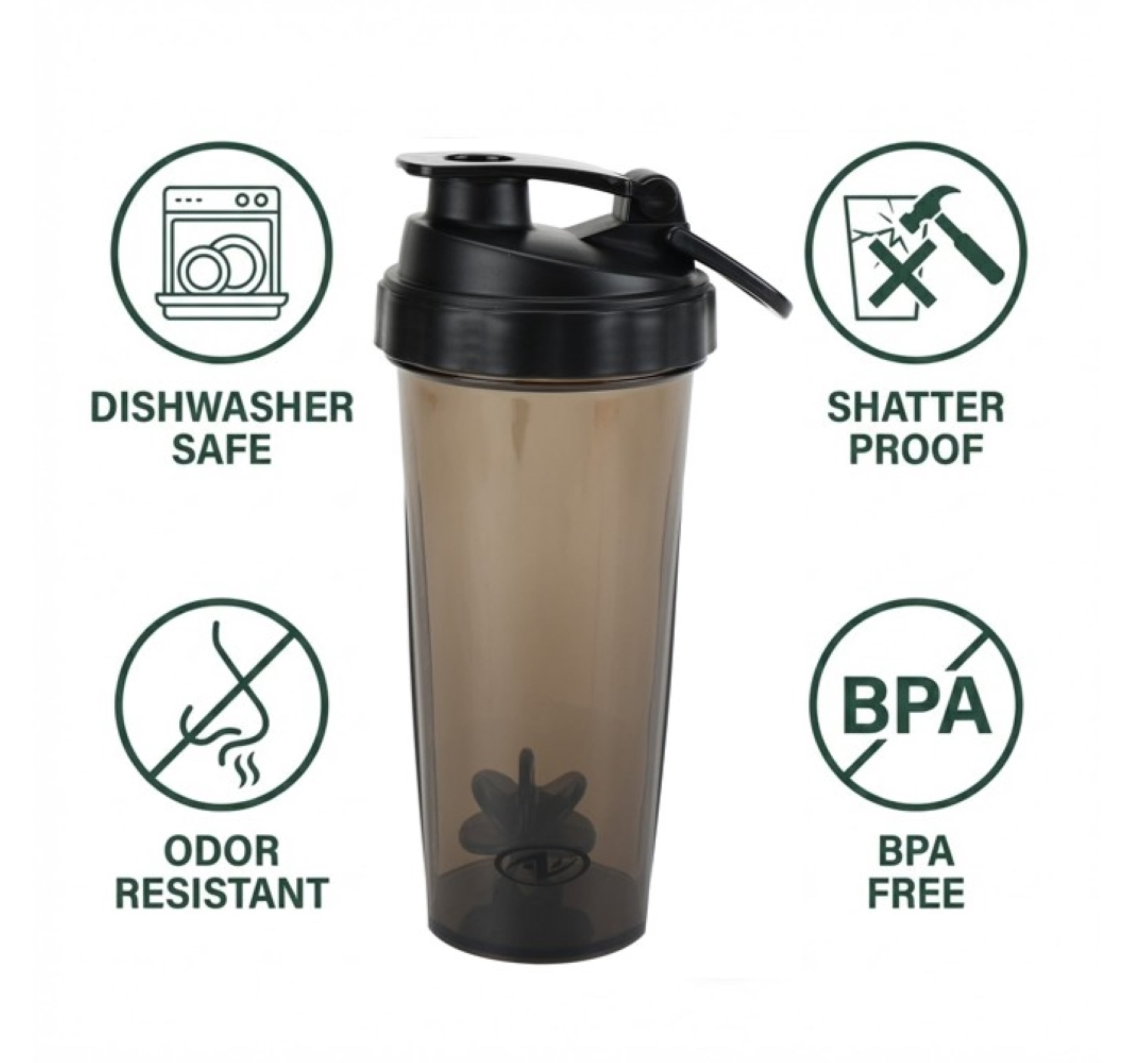 Athletic Works 24 oz Black Tinted Fitness Shaker Bottle - Tritan, Bpa-Free