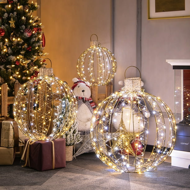 Gymax Set of 3 Christmas Globe Light Hanging Tree Light Ball Decor