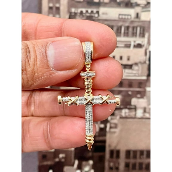 Men's Cross Pendant 14k Yellow Gold Plated 2Ct Diamond Round Cut Lab-Created