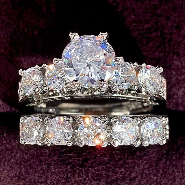 Juego de anillos de compromiso para mujer con diseño de doble capa para un toque elegante y atemporal