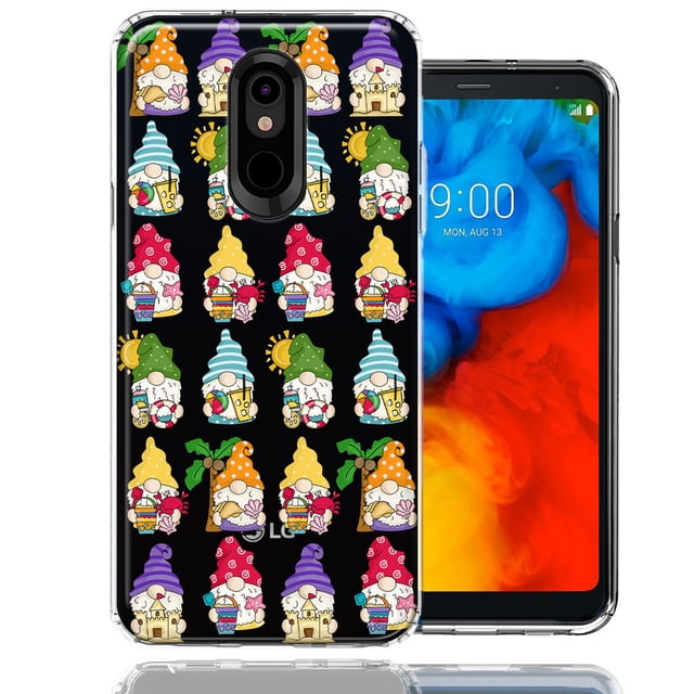 MUNDAZE LG Aristo 2/3/K8 Summer Beach Cute Gnomes Sand Castle Shells Palm Trees Double Layer Phone Case Cover