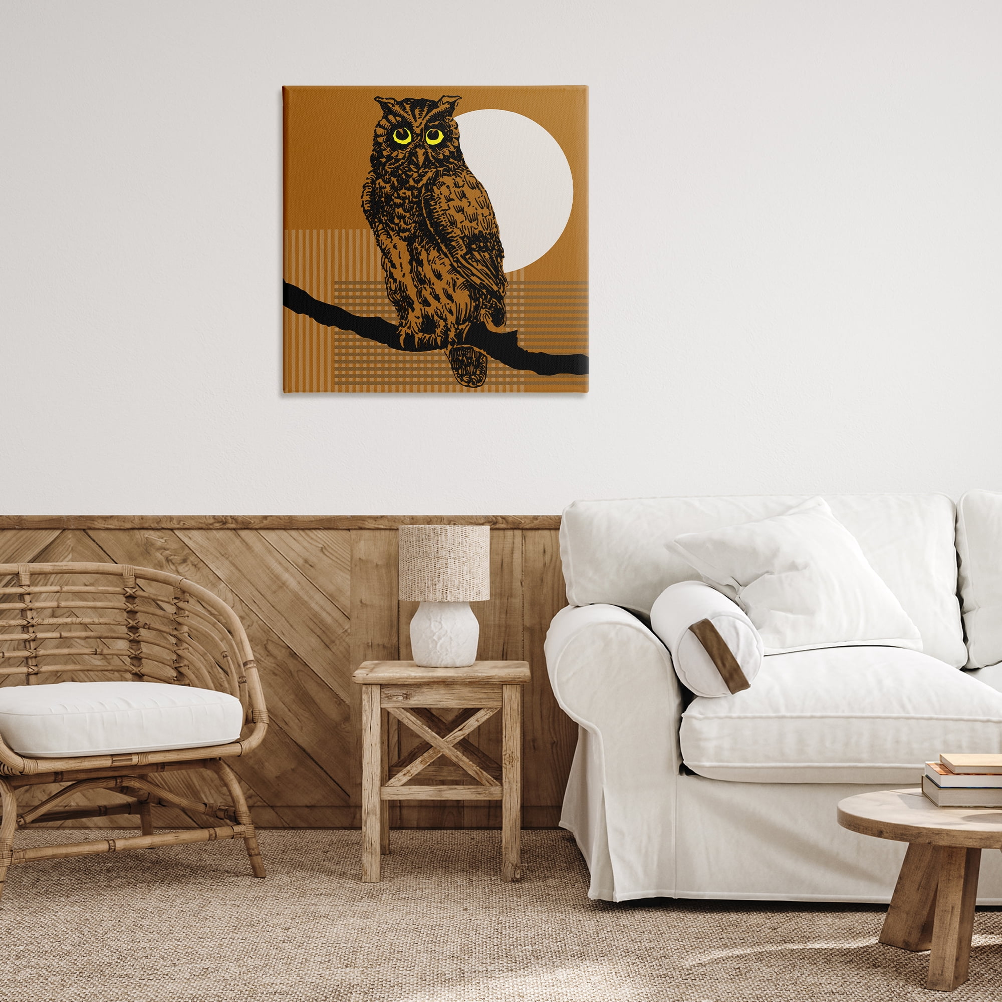 Stupell Industries Owl Perched with Moon Animals & Insects Painting Gallery Wrapped Canvas Art Print Wall Art, 30 x 30