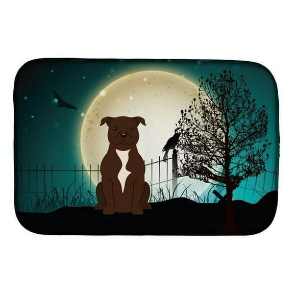 Halloween Scary Staffordshire Bull Terrier Chocolate Dish Drying Mat